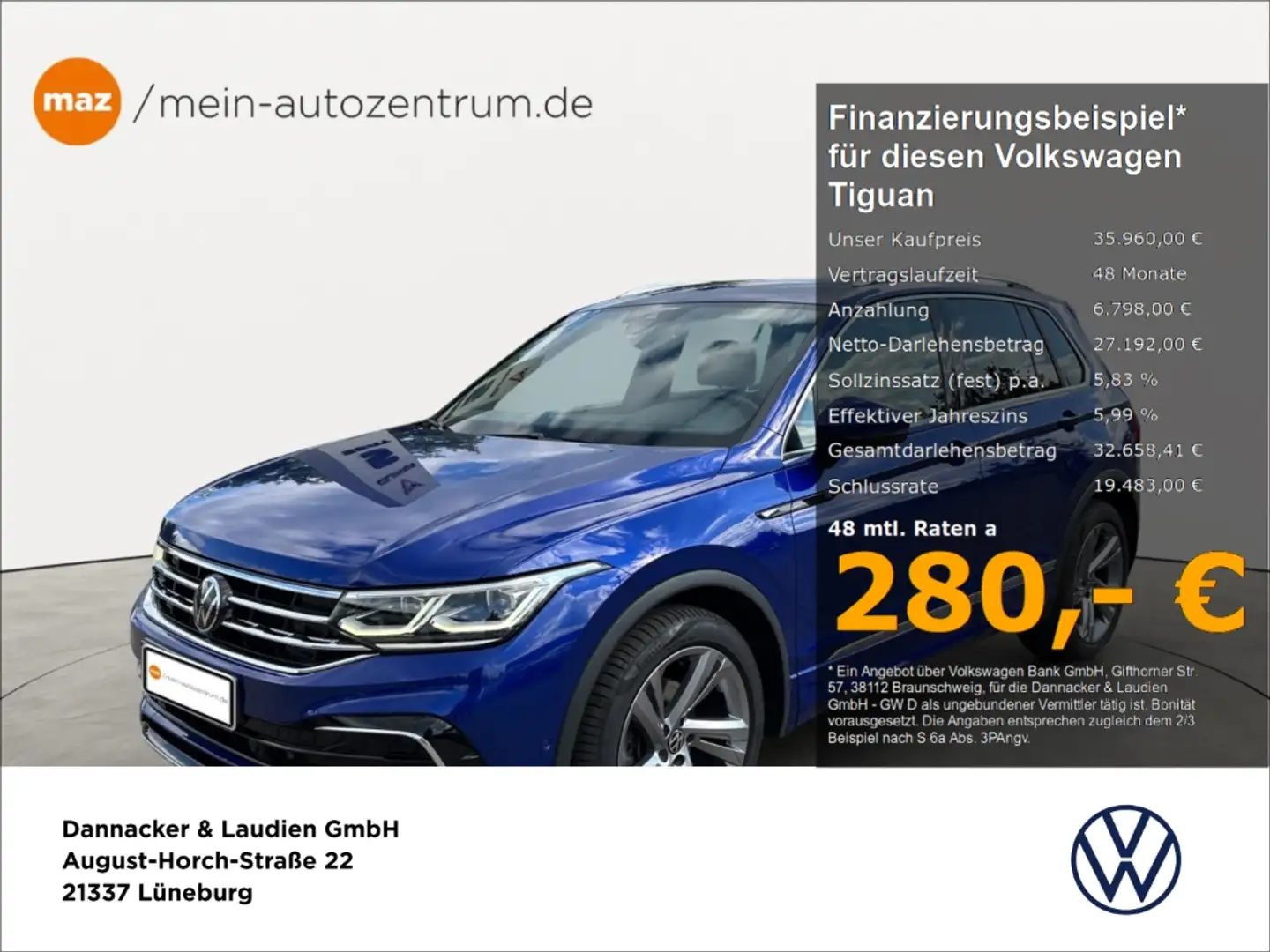Volkswagen Tiguan 2.0 TDI R-Line Alu Matrix-LED AHK ACC Navi Standh. Blau - 1
