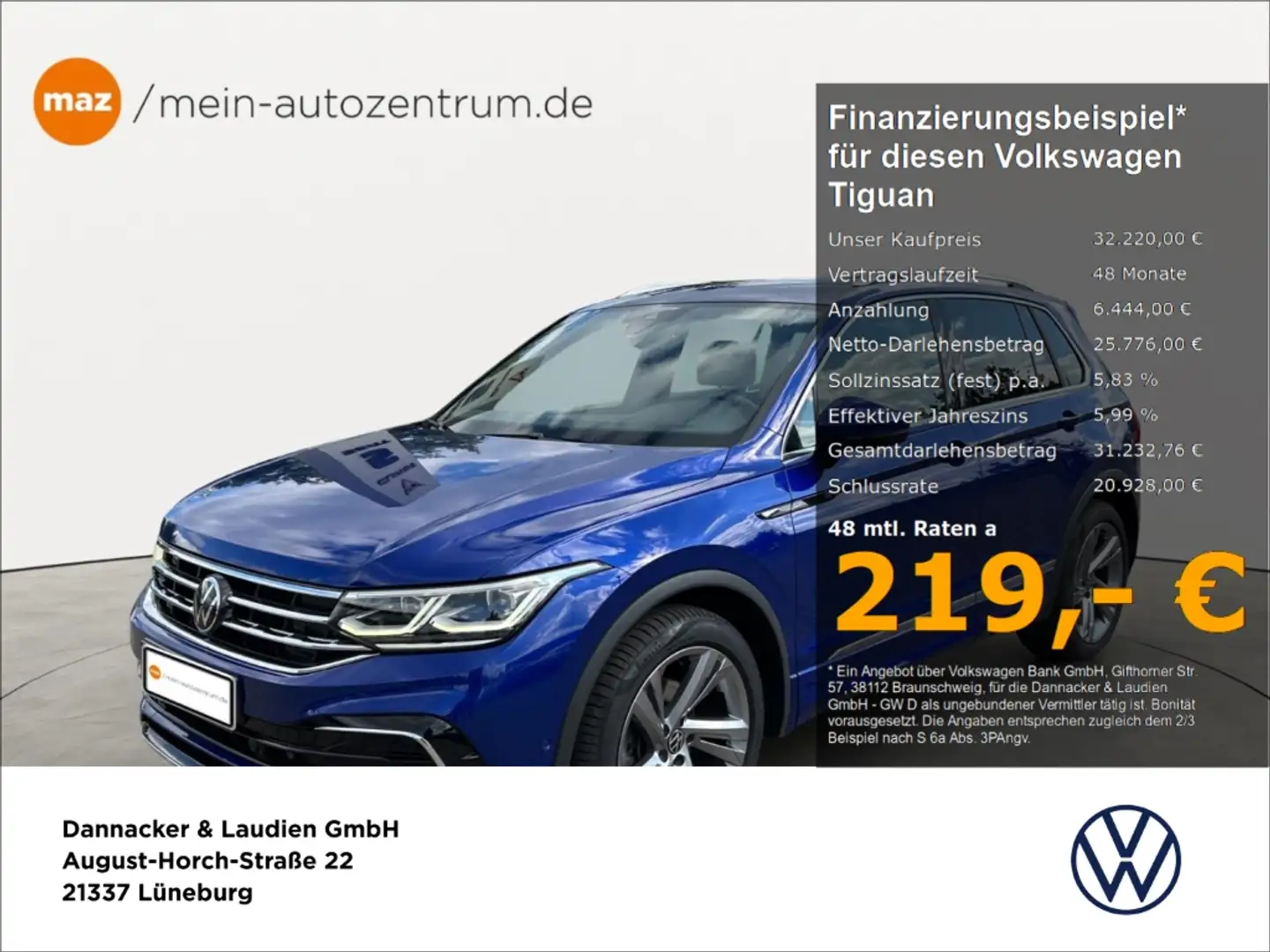 Volkswagen Tiguan 2.0 TDI R-Line Alu Matrix-LED AHK ACC Navi Standh. Blau - 1