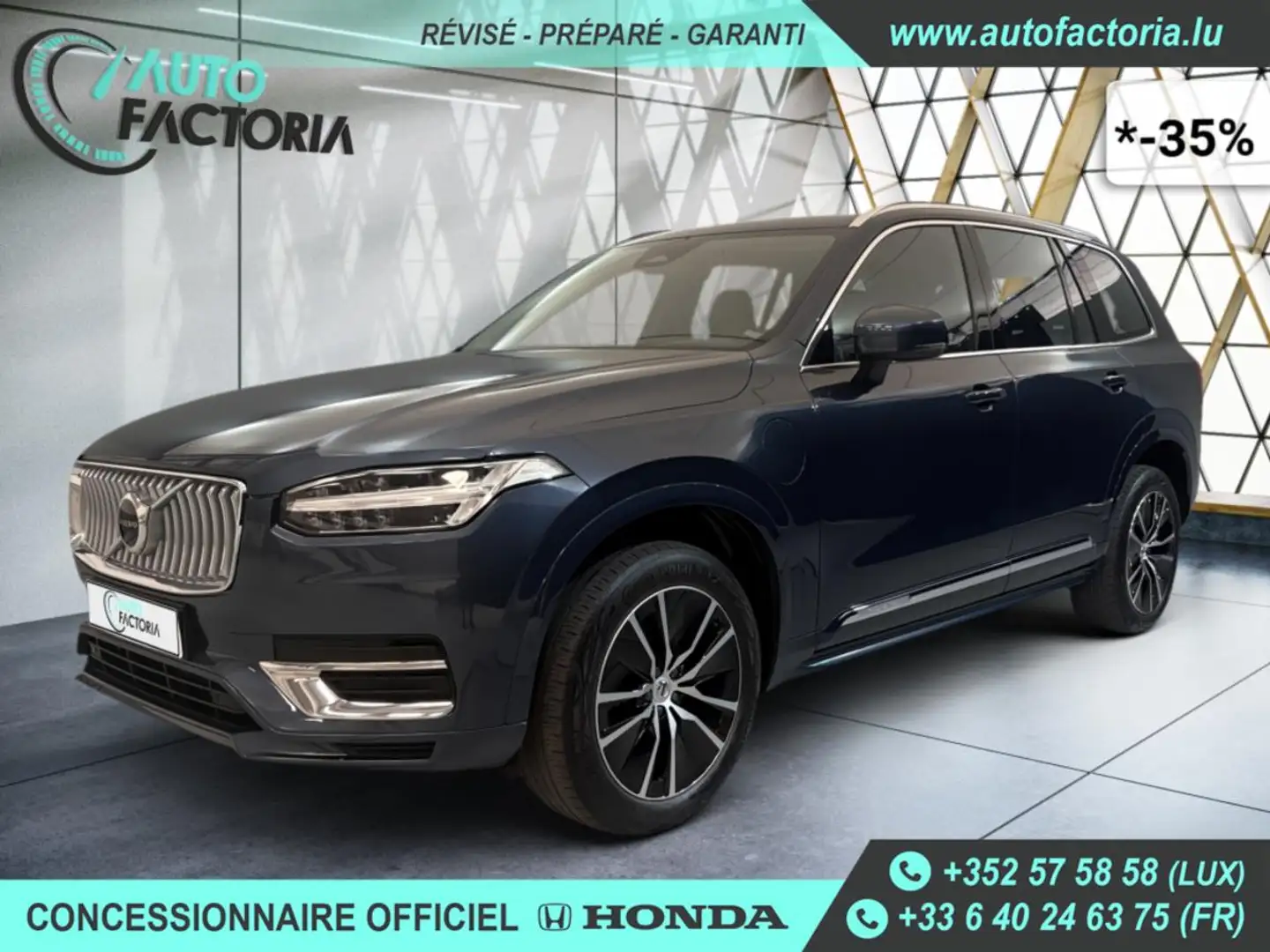 Volvo XC90 -35% T8 PHEV 455cv BVA8 4X4 7PL +GPS+CUIR+Opts Bleu - 1