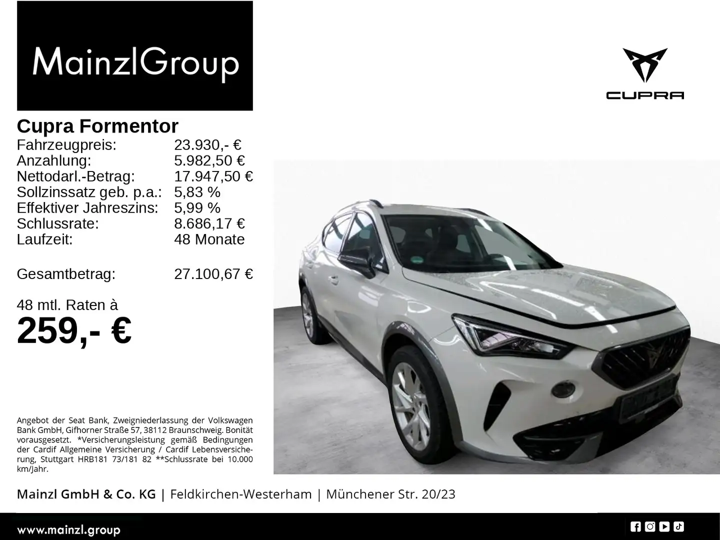 CUPRA Formentor 1.4 e-Hybrid DSG Navi Kam. ACC Keyless Weiß - 1