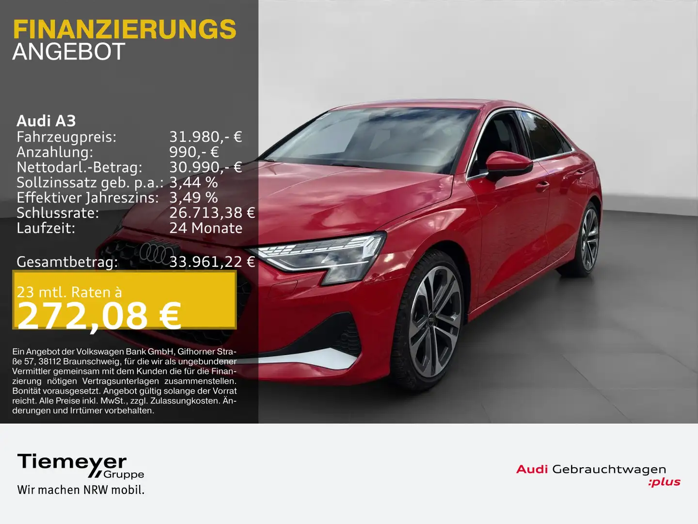 Audi A3 Limo 35 TDI ADVANCED LM18 NAVI+ AHK KAMERA Rot - 1