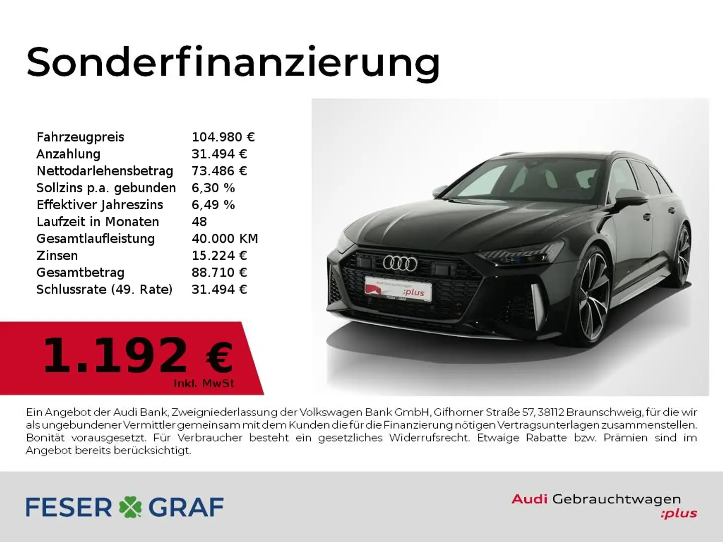 Audi RS6 Avant Pano,HUD,RS-Sportabgas,HDMatrix,AHK Noir - 1