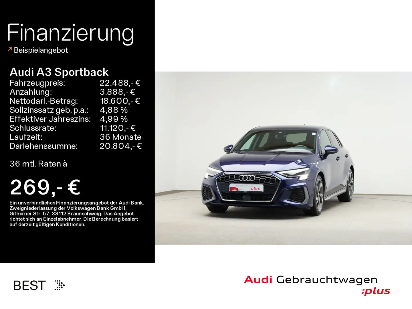 Audi A3 S line 30 TDI AHK*Matrix*Navi*Kamer Blau - 1