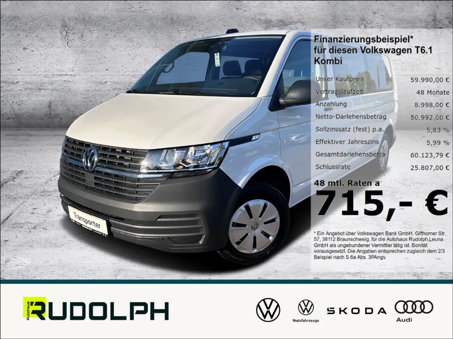 Volkswagen T6.1 Kombi LR 9-Sitzer 2.0 TDI 6-Gang Navi Klima Rückfahrkam. Weiß - 1