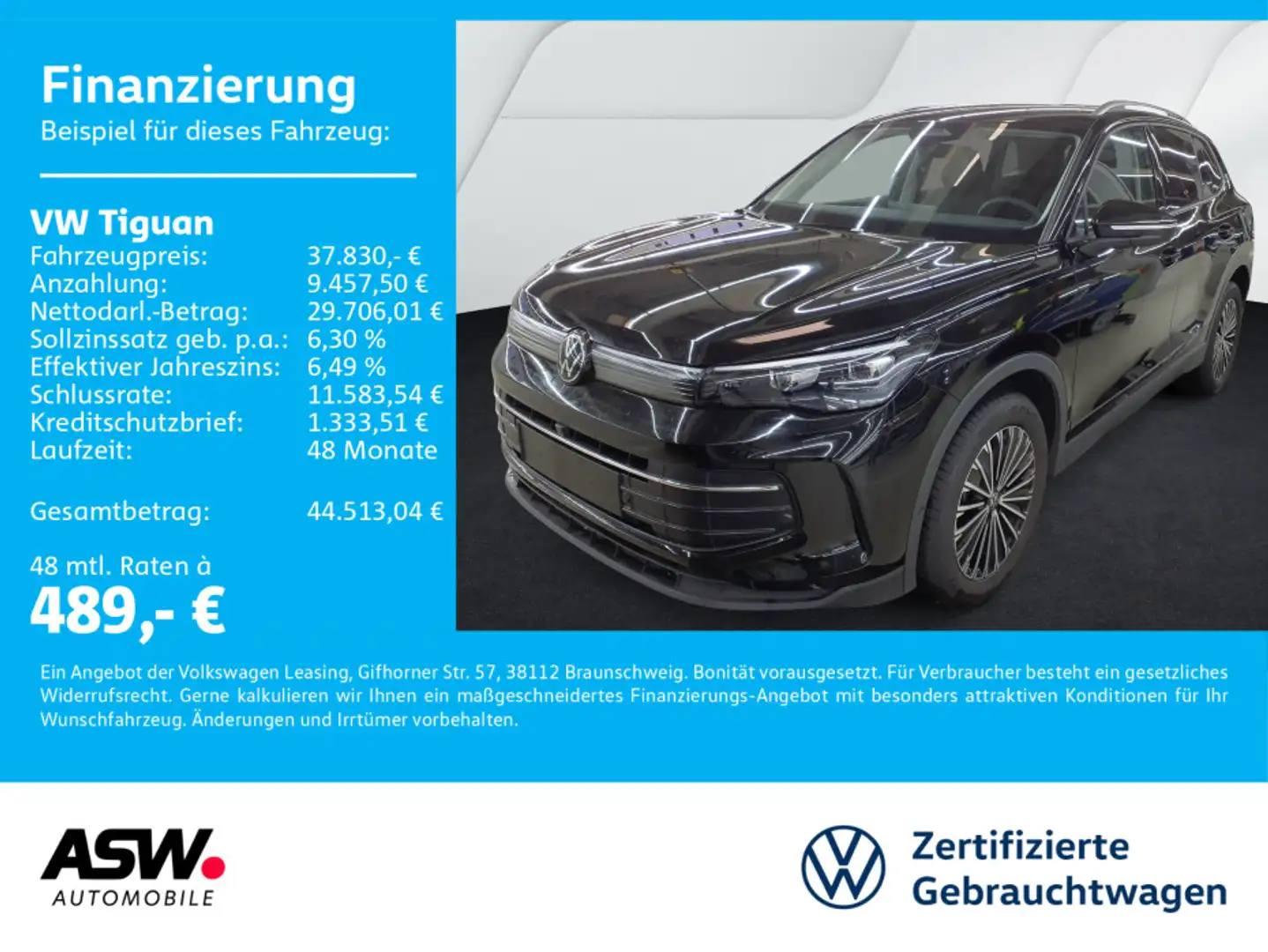 Volkswagen Tiguan Goal 2.0TDI DSG LED Navi 360° ACC SHZ AHK Schwarz - 1