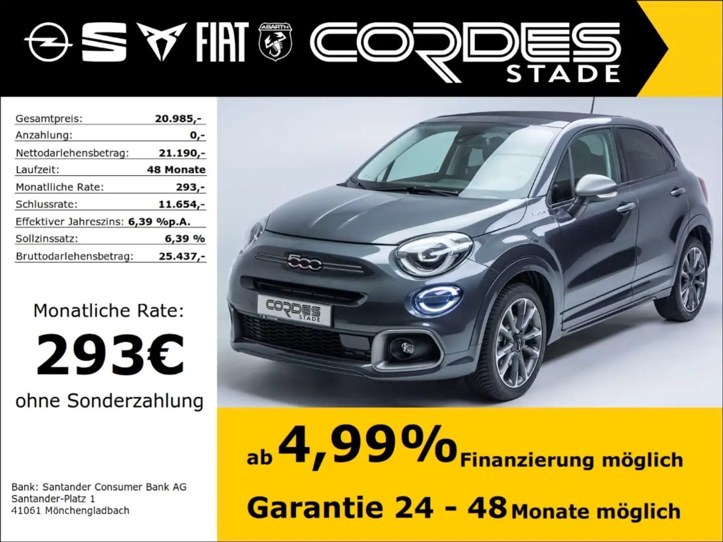 Fiat 500X Dolcevita Sport 1.5 GSE Mild-Hybrid PDC Navi Kamer Grijs - 1