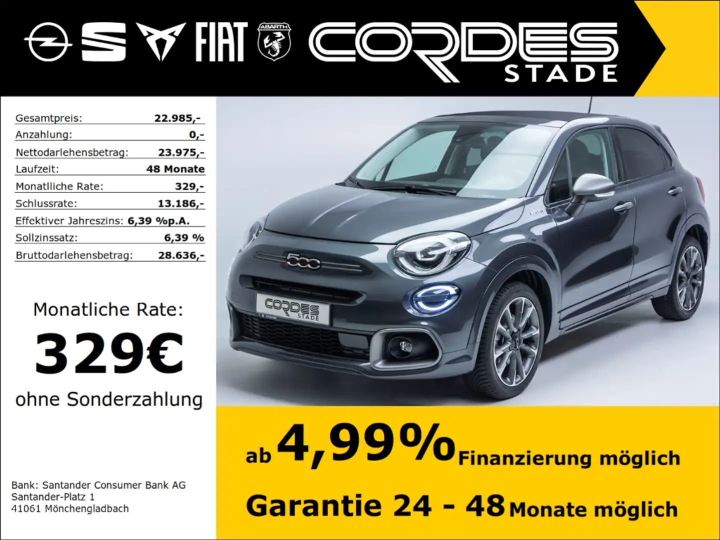 Fiat 500X Dolcevita Sport 1.5 GSE Mild-Hybrid PDC Navi Kamer Grau - 1