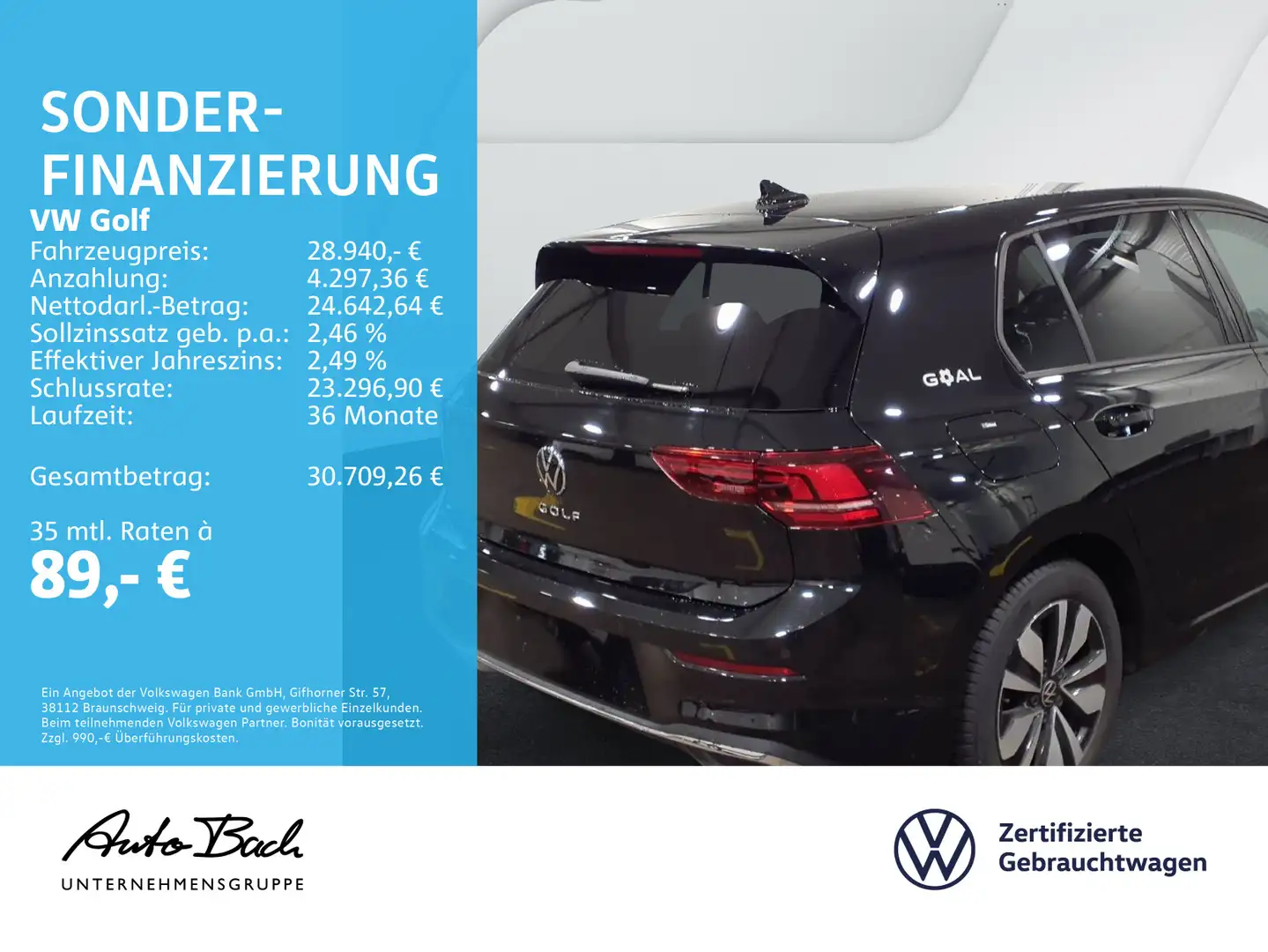 Volkswagen Golf VIII 2.0 TDI DSG Goal, AHK, Navi, LED, Rück Schwarz - 2