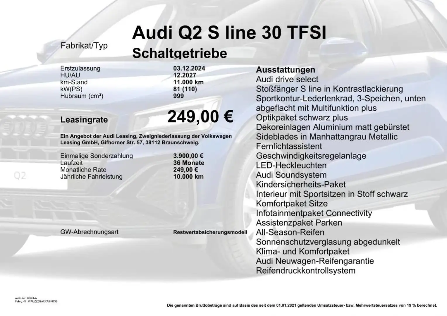 Audi Q2 S line 30 TFSI 81(110) kW(PS) Schaltgetriebe Blau - 2