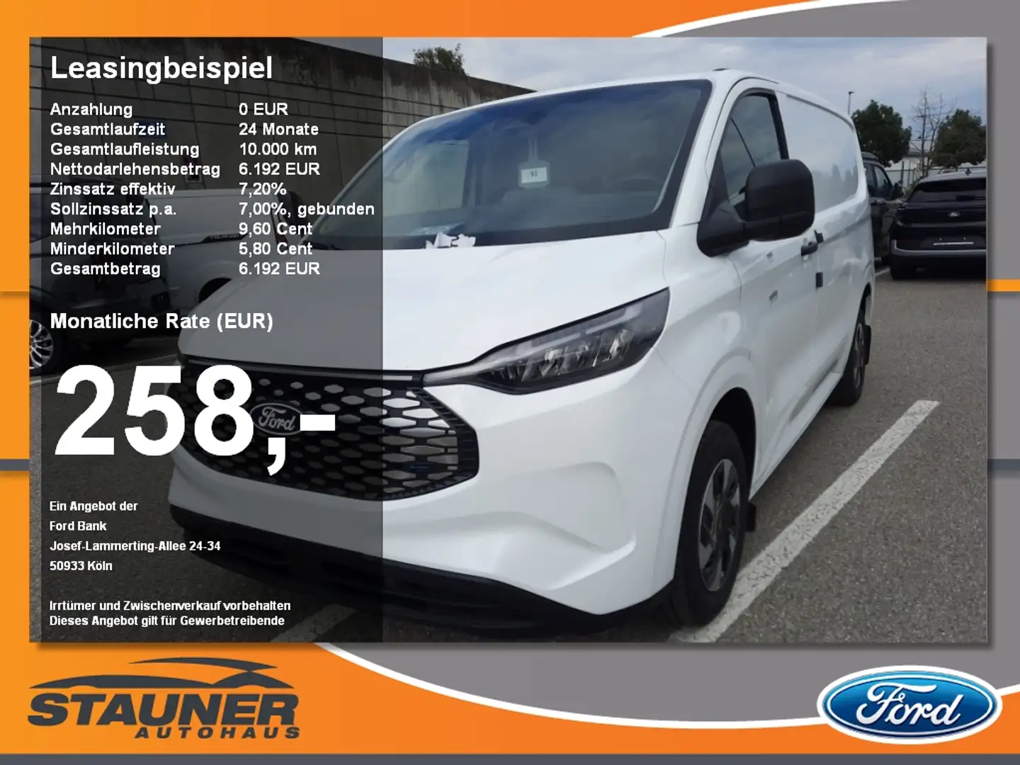 Ford Transit Custom Elektro Kasten 320 L1 RWD Trend Weiß - 1
