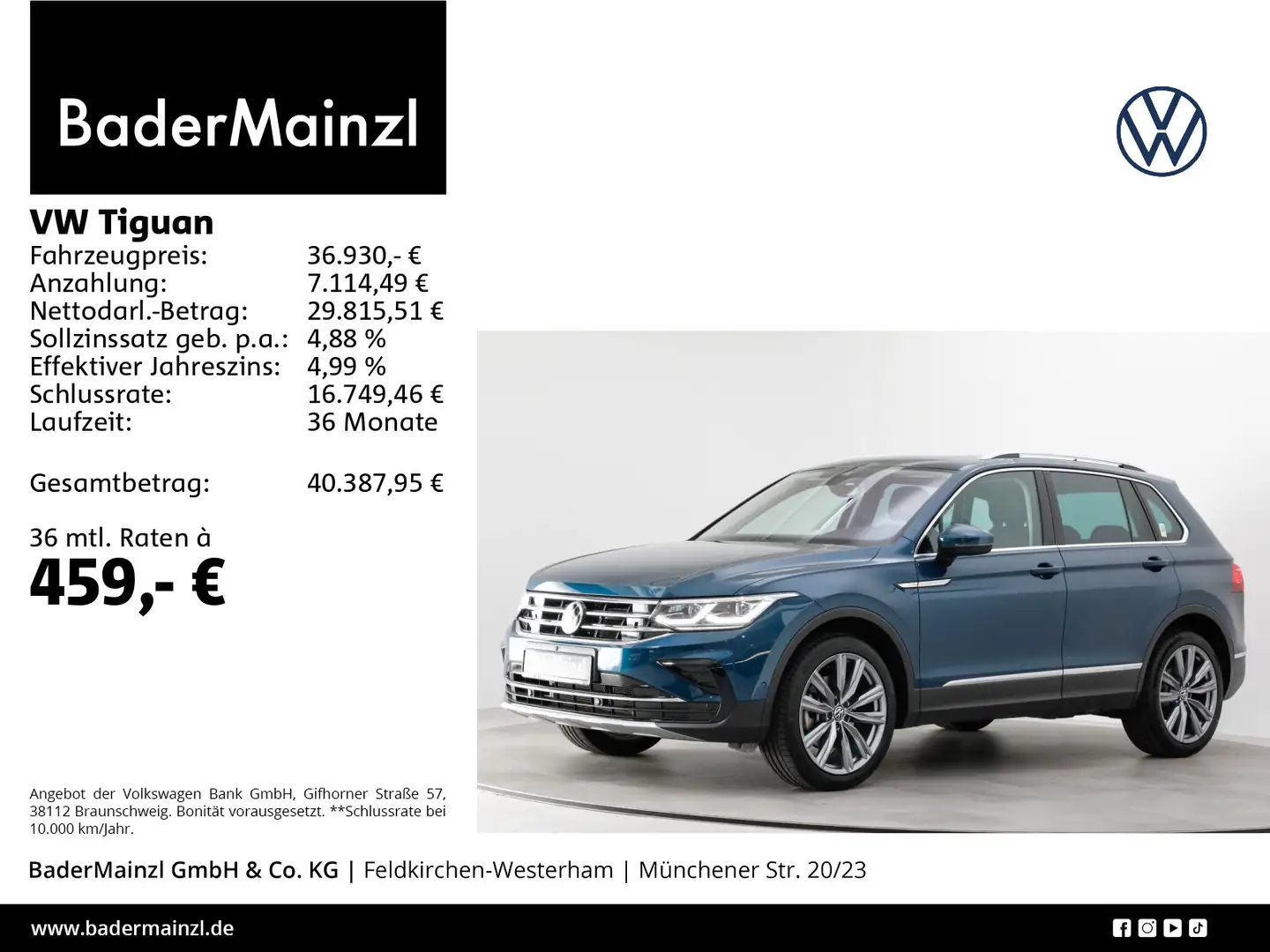 Volkswagen Tiguan 2.0 TDI 4M DSG Pano HUD AHK Matrix 360° Bleu - 1