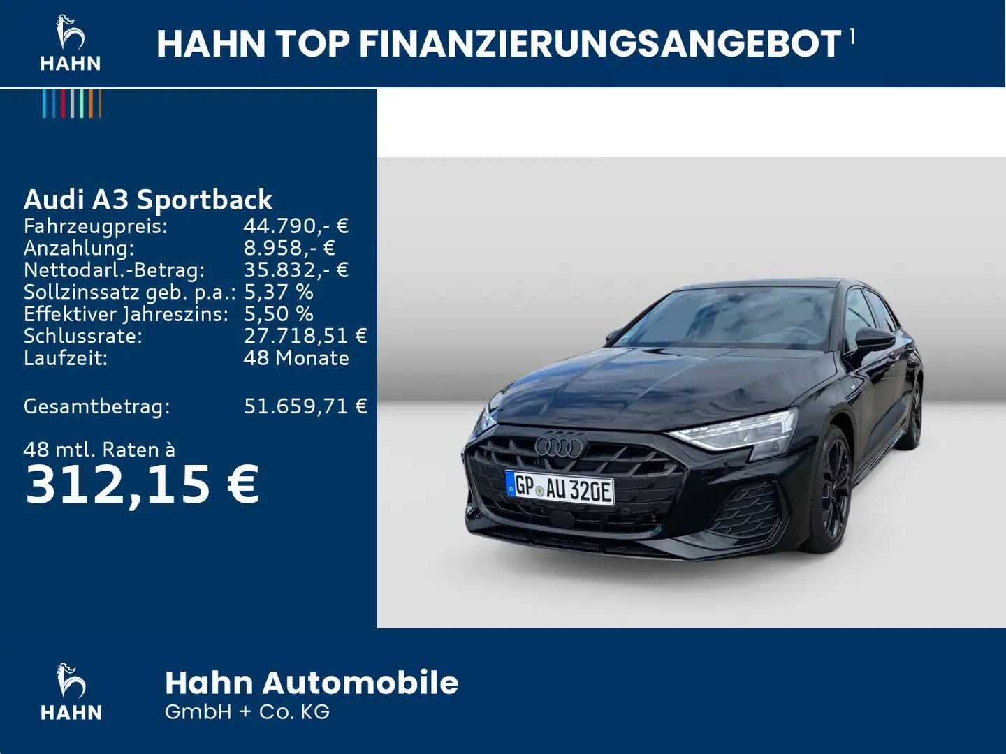 Audi A3 Audi A3 Sportback 45TFSIe S-tronic S line Matrix Schwarz - 2