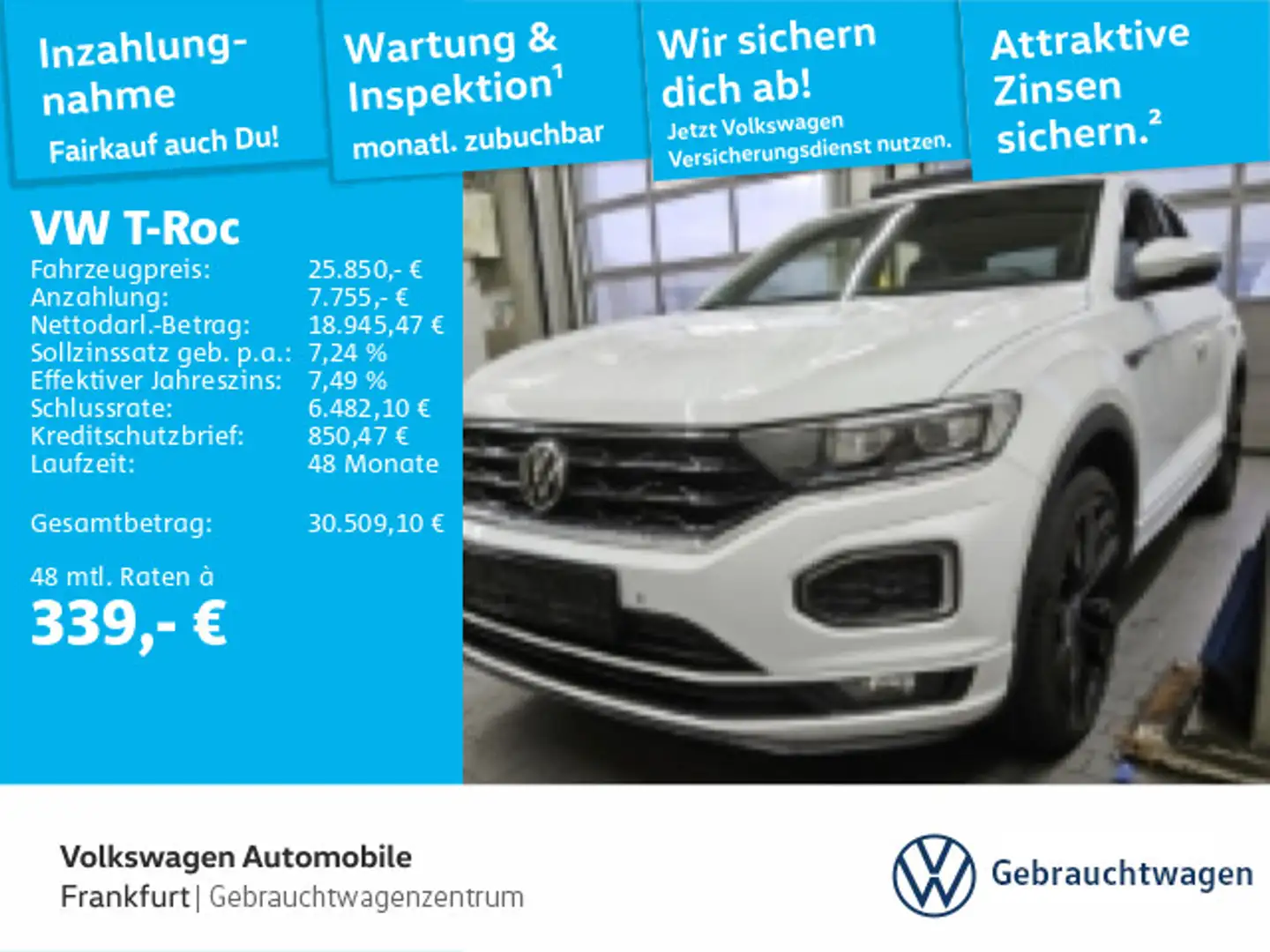 Volkswagen T-Roc 2.0 TDI DSG Sport Navi LED DCC DAB+ FrontA Weiß - 1