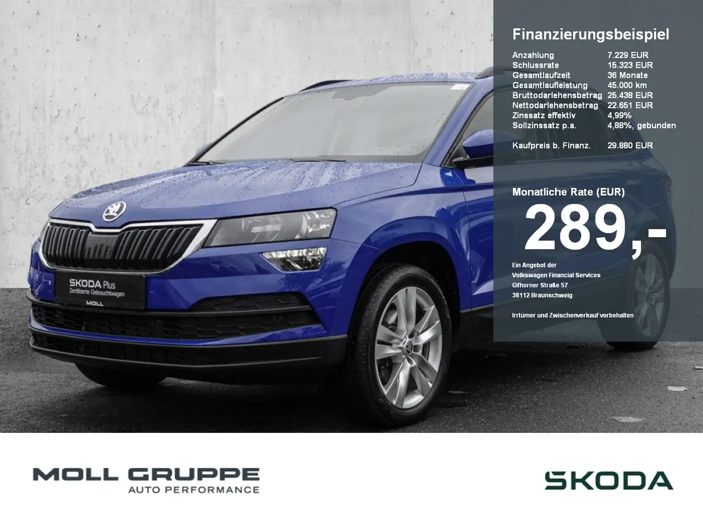 Skoda Karoq 2.0 TDI DSG Style AUT DYNLICHT FLA KLIMAA. Blau - 1