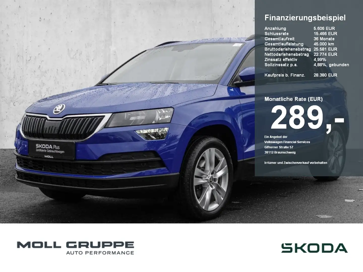 Skoda Karoq 2.0 TDI DSG Style AUT DYNLICHT FLA KLIMAA. Blau - 1