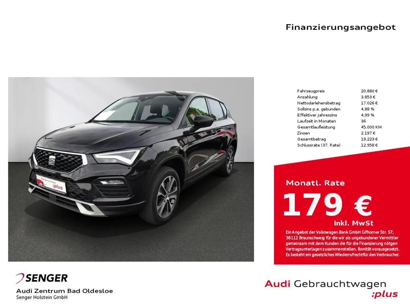 SEAT Ateca 2.0 TDI Style 4x4 AHK Navi Beats Standhzg. Schwarz - 1