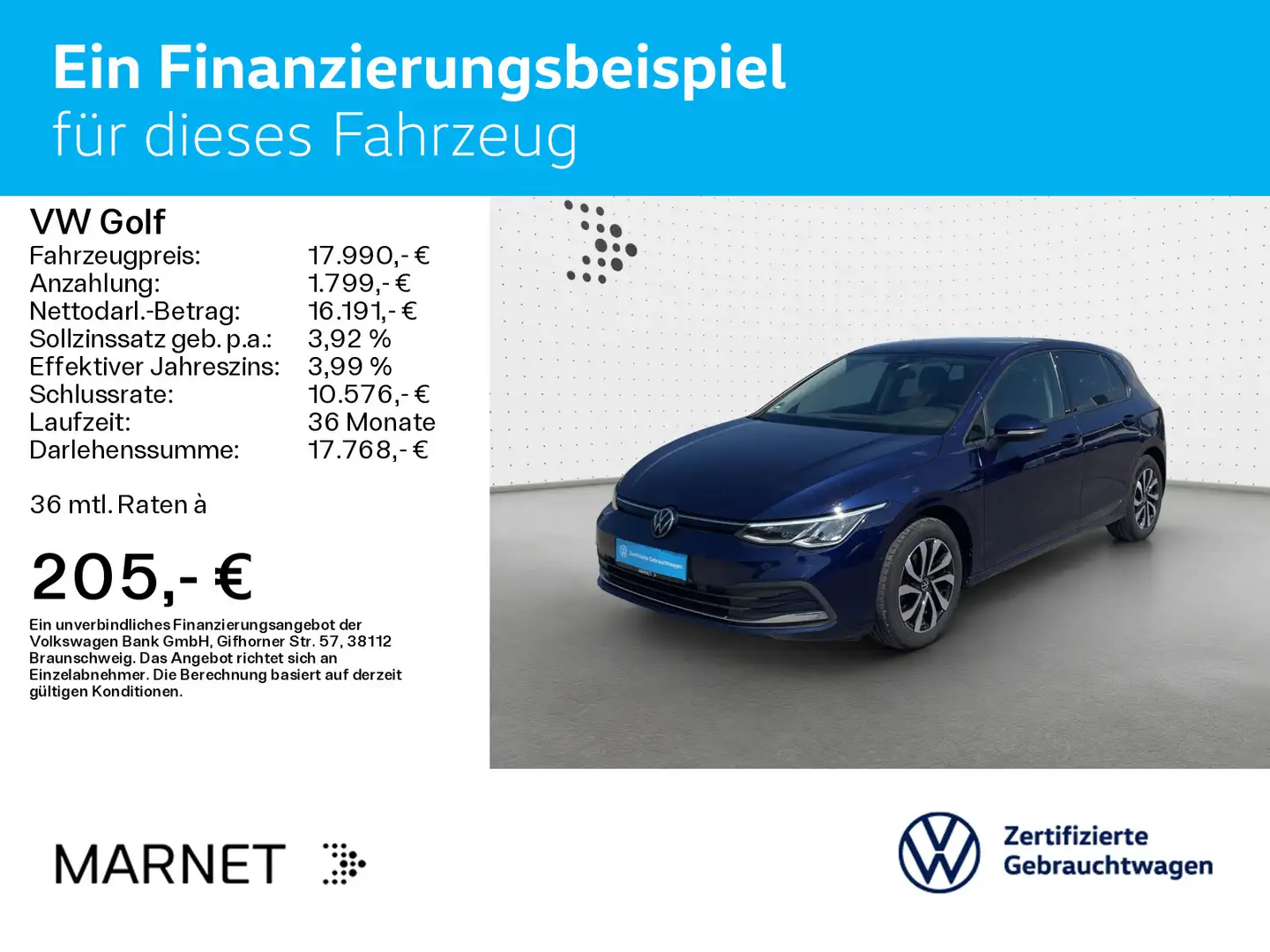 Volkswagen Golf VIII 2.0 TDI DSG Active*Navi* Kamera* IQ.DR Blauw - 2