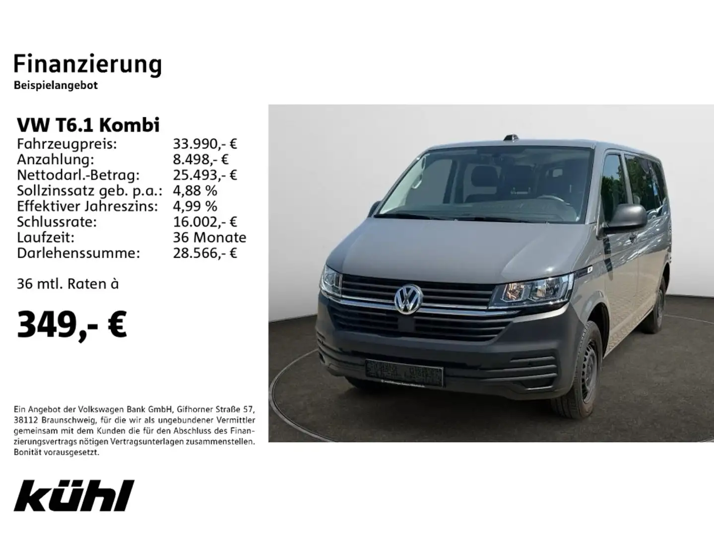Volkswagen T6.1 Kombi 2.0 TDI 9.Sitzer Navi, Heckflügeltüre Gris - 2