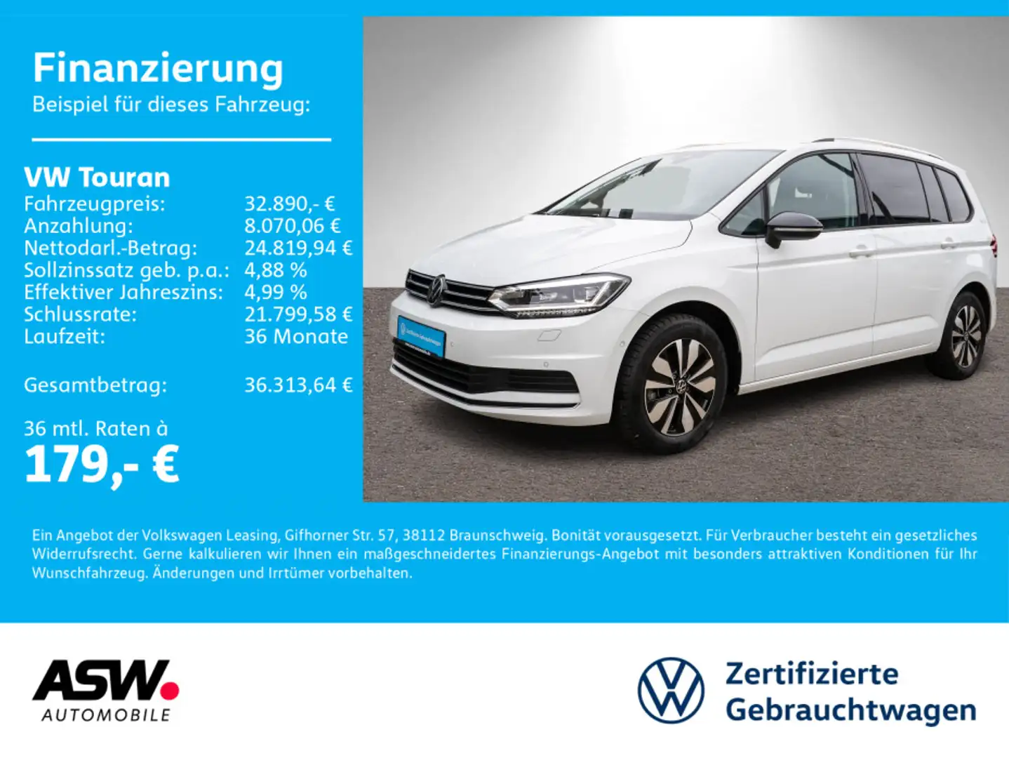 Volkswagen Touran Goal 1.5 TSI DSG LED Navi ACC PDC AHK 7-S Weiß - 1