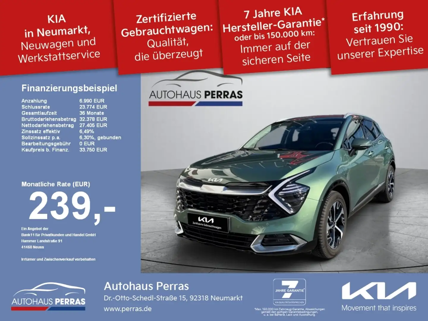 Kia Sportage 1.6 T-GDI Spirit FLA 4xSHZ SpurH LM Grün - 1