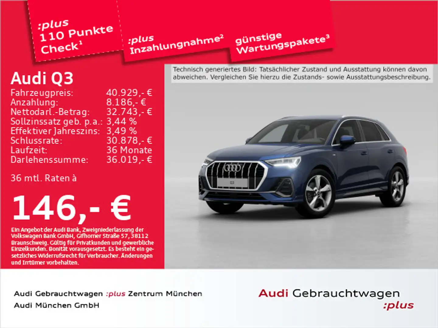 Audi Q3 35 TFSI S tronic S line Virtual+/Navi+/Privac Bleu - 1