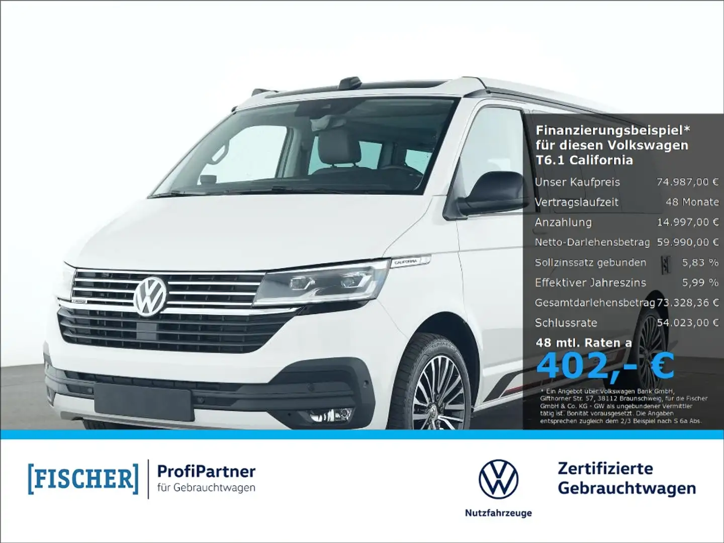 Volkswagen T6.1 California Ocean Edition 2.0TDI 4Motion DSG LED AHK STHZ Navi Weiß - 1