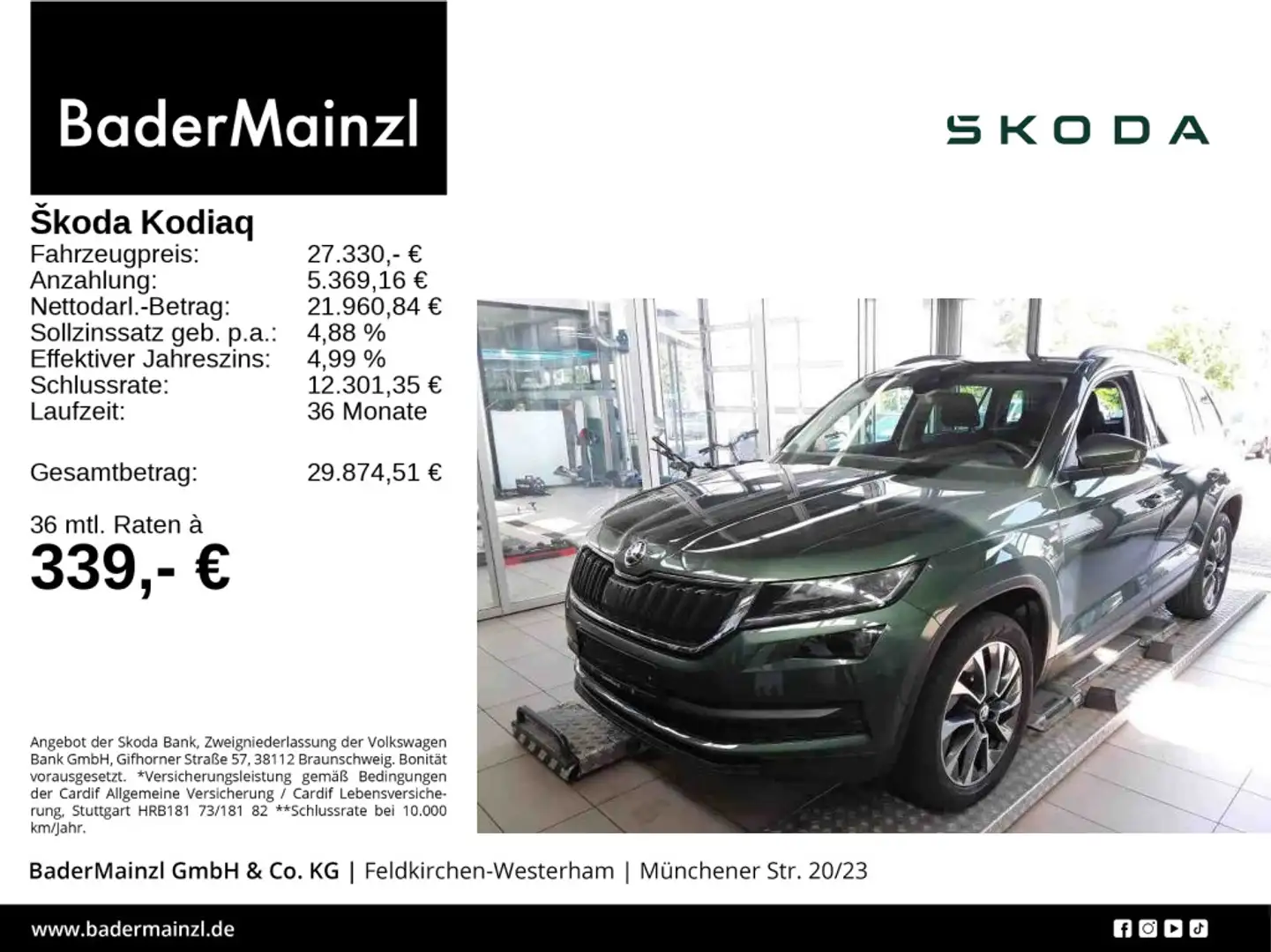 Skoda Kodiaq 1.5 TSI Drive 125 Stdhz Kam. Vitrual Navi Grün - 1