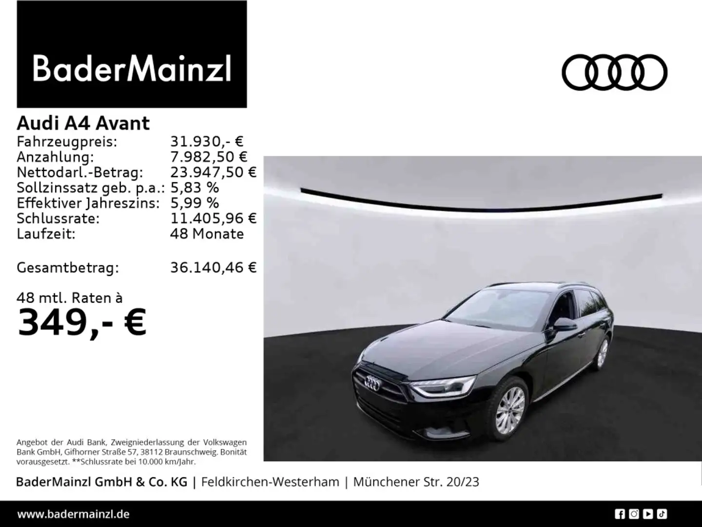 Audi A4 45 TFSI quattro S tronic Navi SHZ Kam. Schwarz - 1