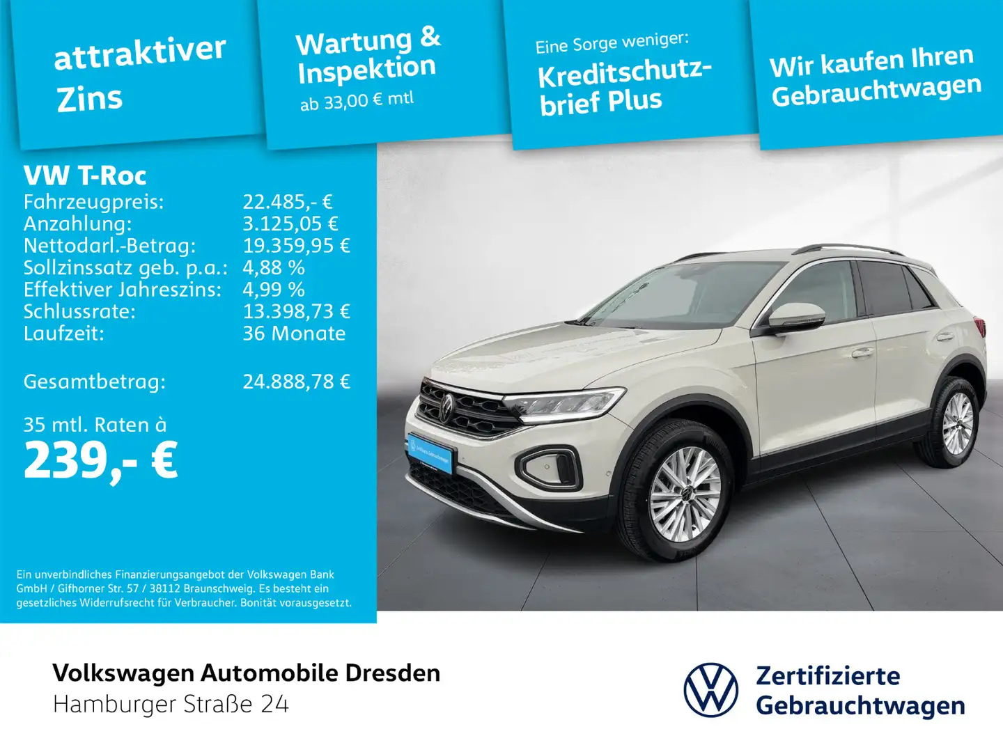 Volkswagen T-Roc Life 1.5 TSI DSG LED APP NAV PARK-ASSIST Grau - 1