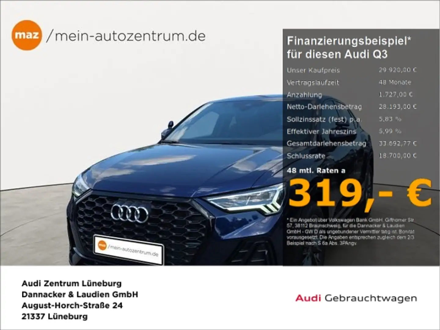 Audi Q3 Sportback 35 1.5 TFSI S line Alu LED AHK Stan Albastru - 1