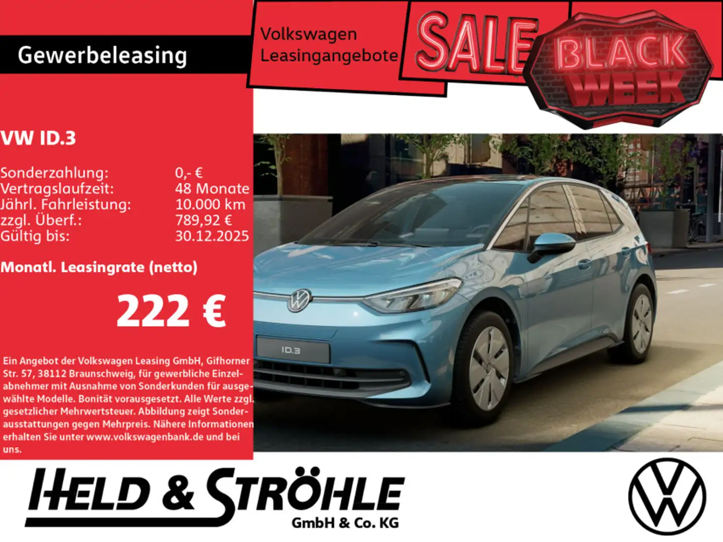 Volkswagen ID.3 Pure Loyalisierungsleasing bis 30.12.25* Bleu - 1