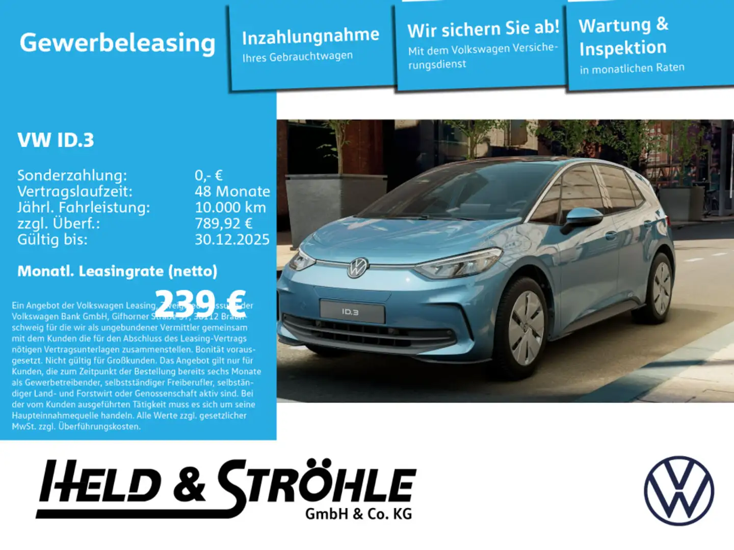 Volkswagen ID.3 Pure Loyalisierungsleasing bis 30.12.25* Blau - 1