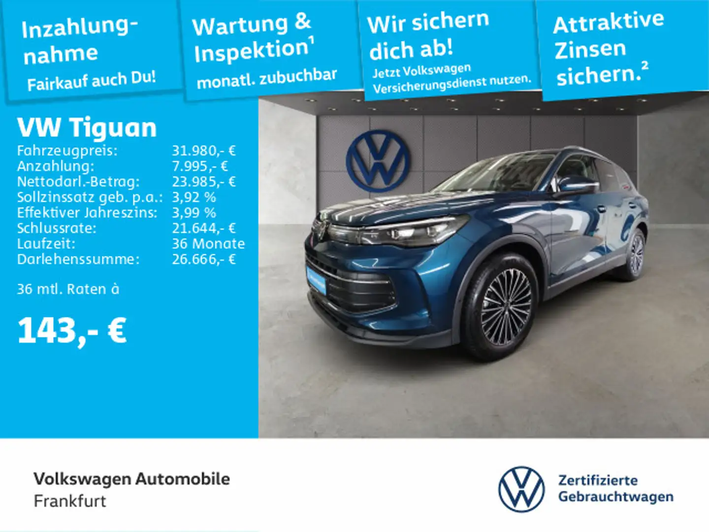 Volkswagen Tiguan 1.5 eTSI DSG Life Navi FrontAssist LEDPlu Blau - 1