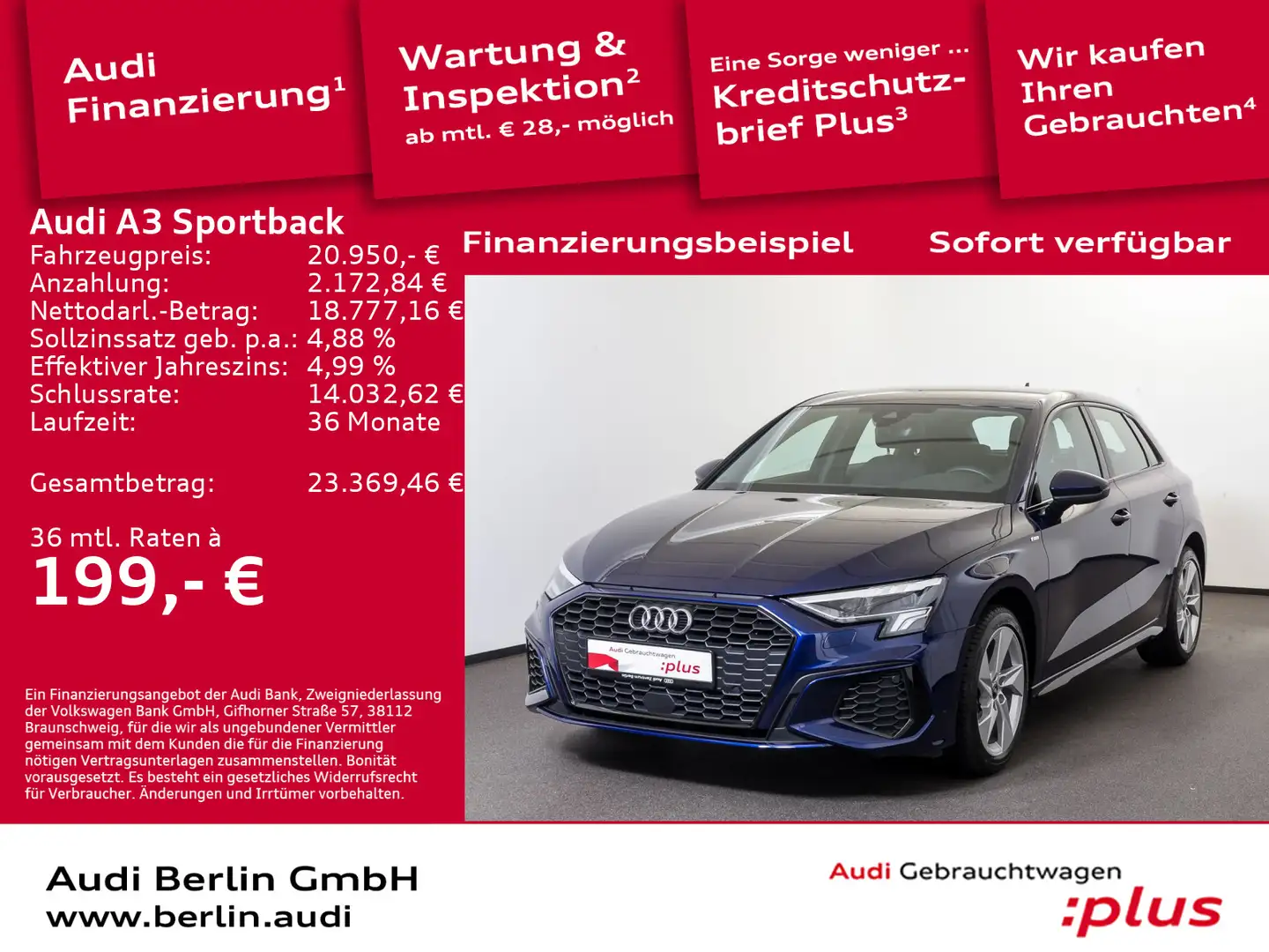 Audi A3 S line 30 TFSI 6-Gang AHK PDC LED Bleu - 1