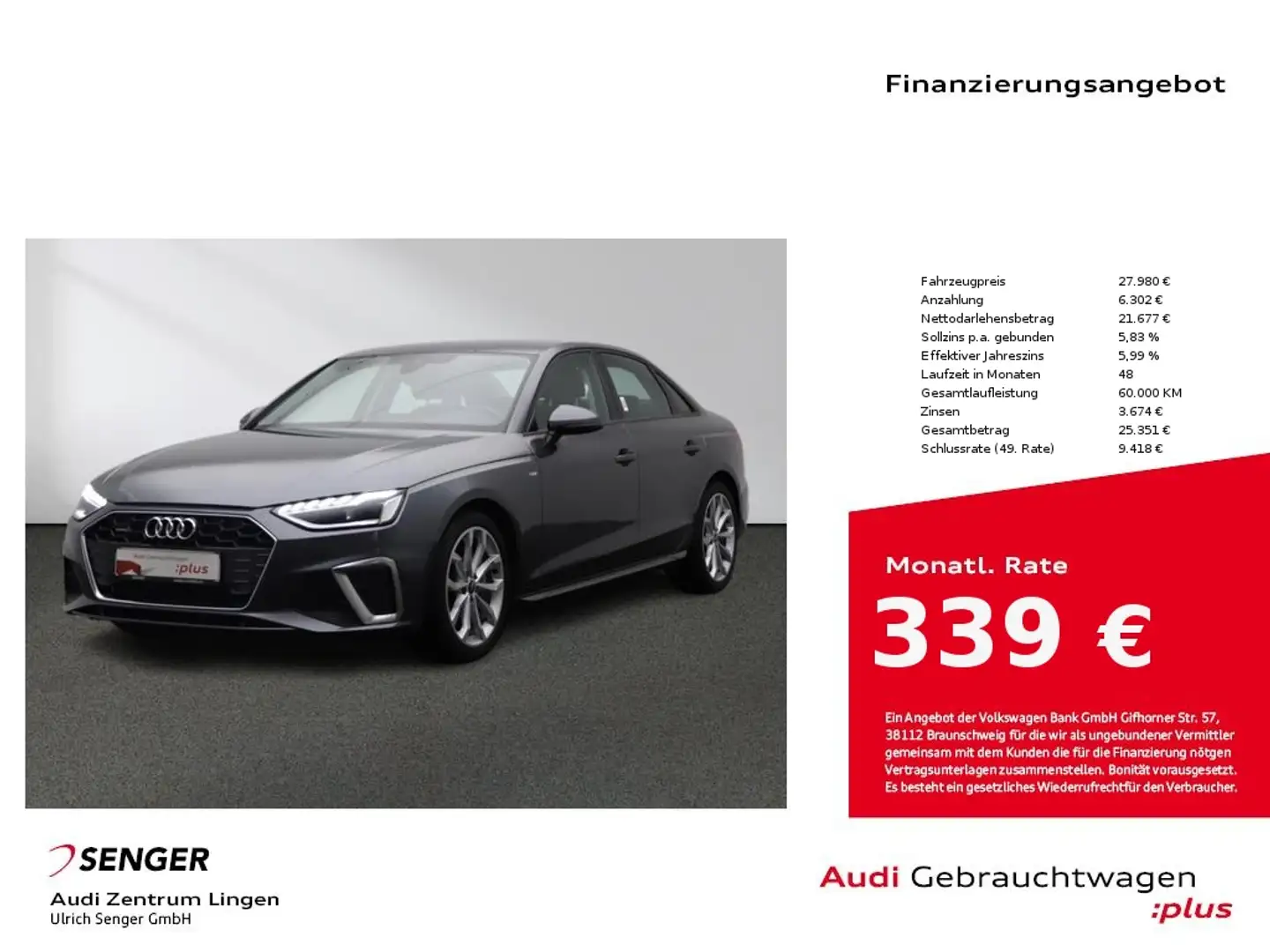 Audi A4 S line 40 TDI quattro S tronic MMI LED AHK Gris - 1