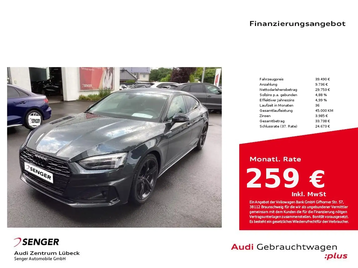 Audi A5 Sportback 40 TFSI advanced S tronic Navi PDC Grau - 1