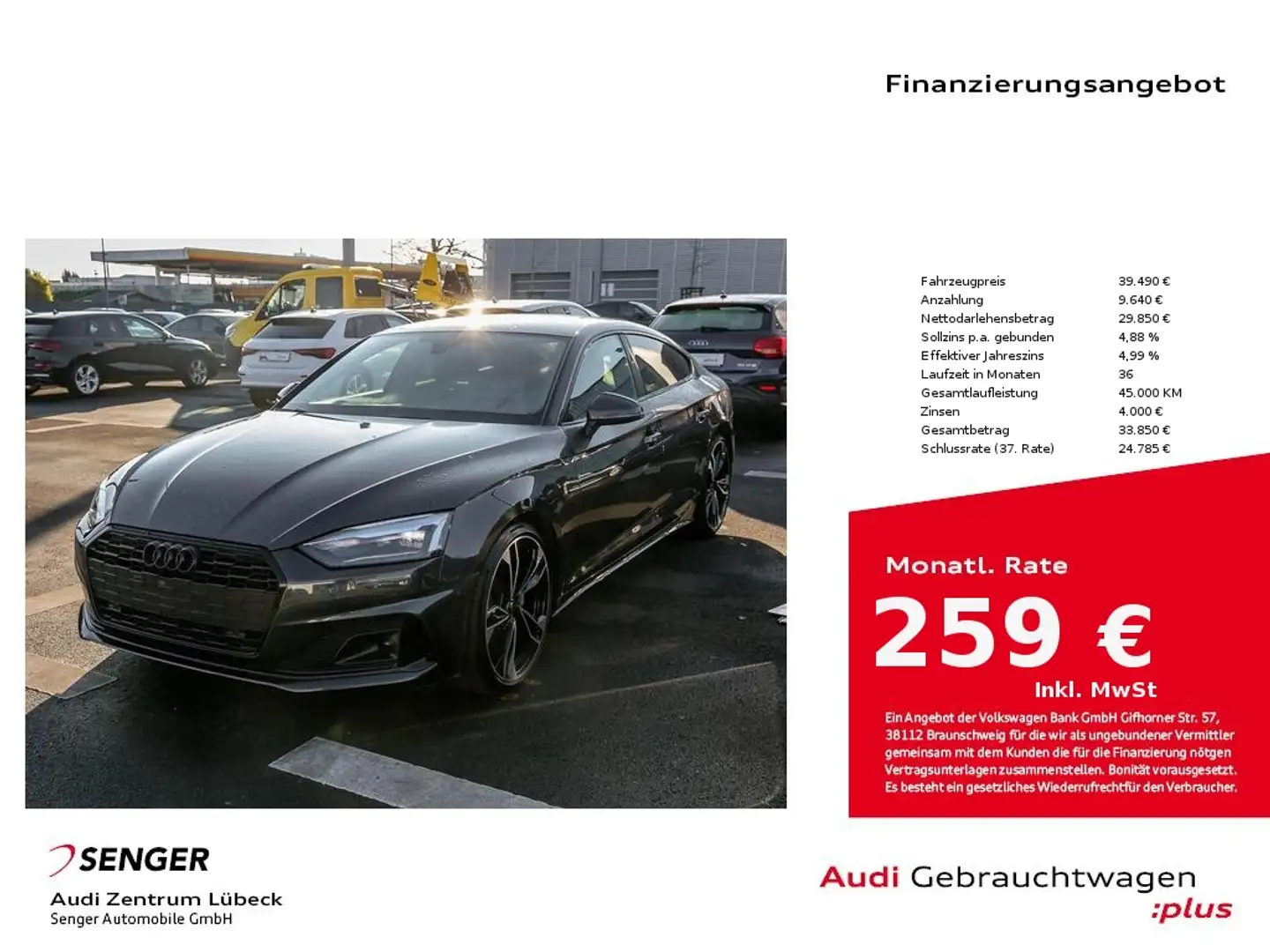 Audi A5 Sportback 40 TFSI advanced S tronic Navi PDC Gris - 1