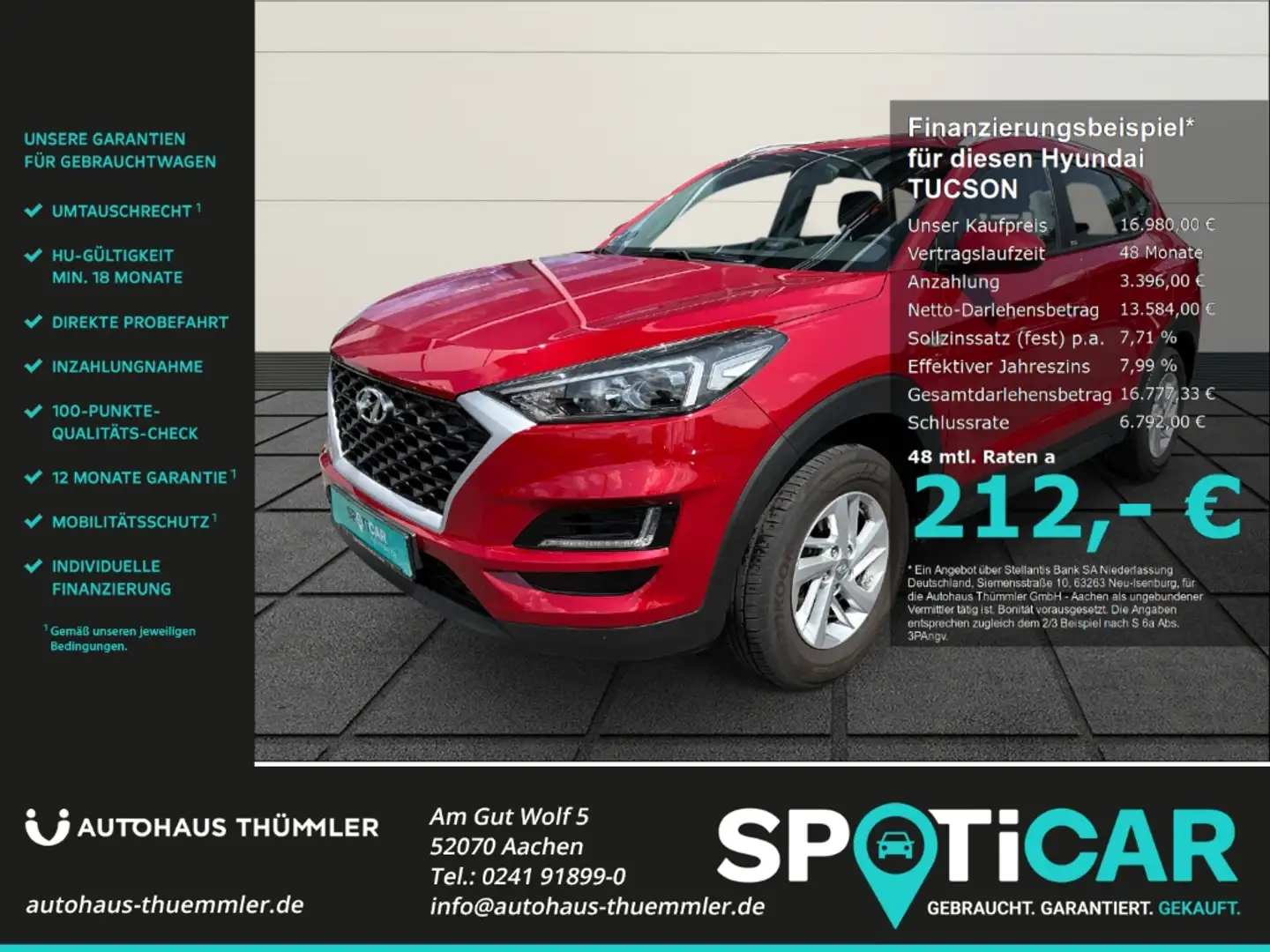 Hyundai TUCSON Trend 2WD 1.6 EU6d-T Klima, Sitzheizung  DAB SHZ L Rood - 1