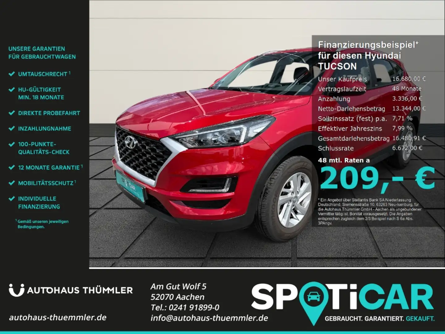 Hyundai TUCSON Trend 2WD 1.6 EU6d-T Klima, Sitzheizung  DAB SHZ L Червоний - 1