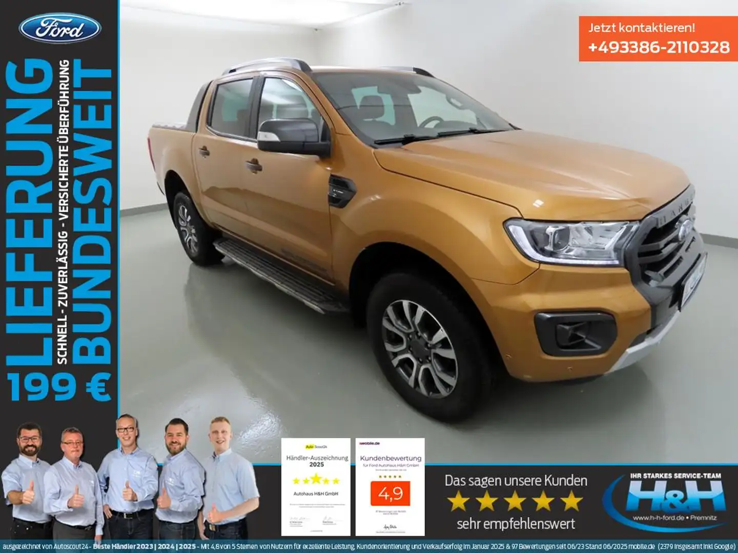 Ford Ranger 2.0 Aut. 4x4 Wildtrak ACC+AHK+LED+SHZ Orange - 1