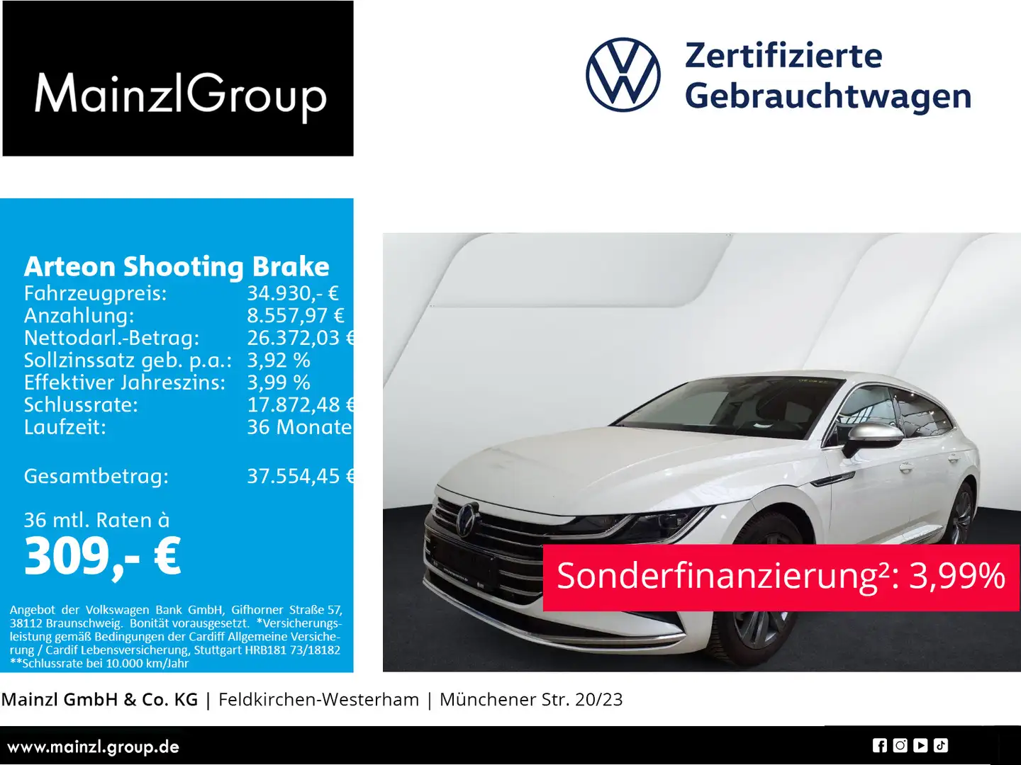 Volkswagen Arteon 2.0 TDI DSG Elegance AHK Weiß - 1