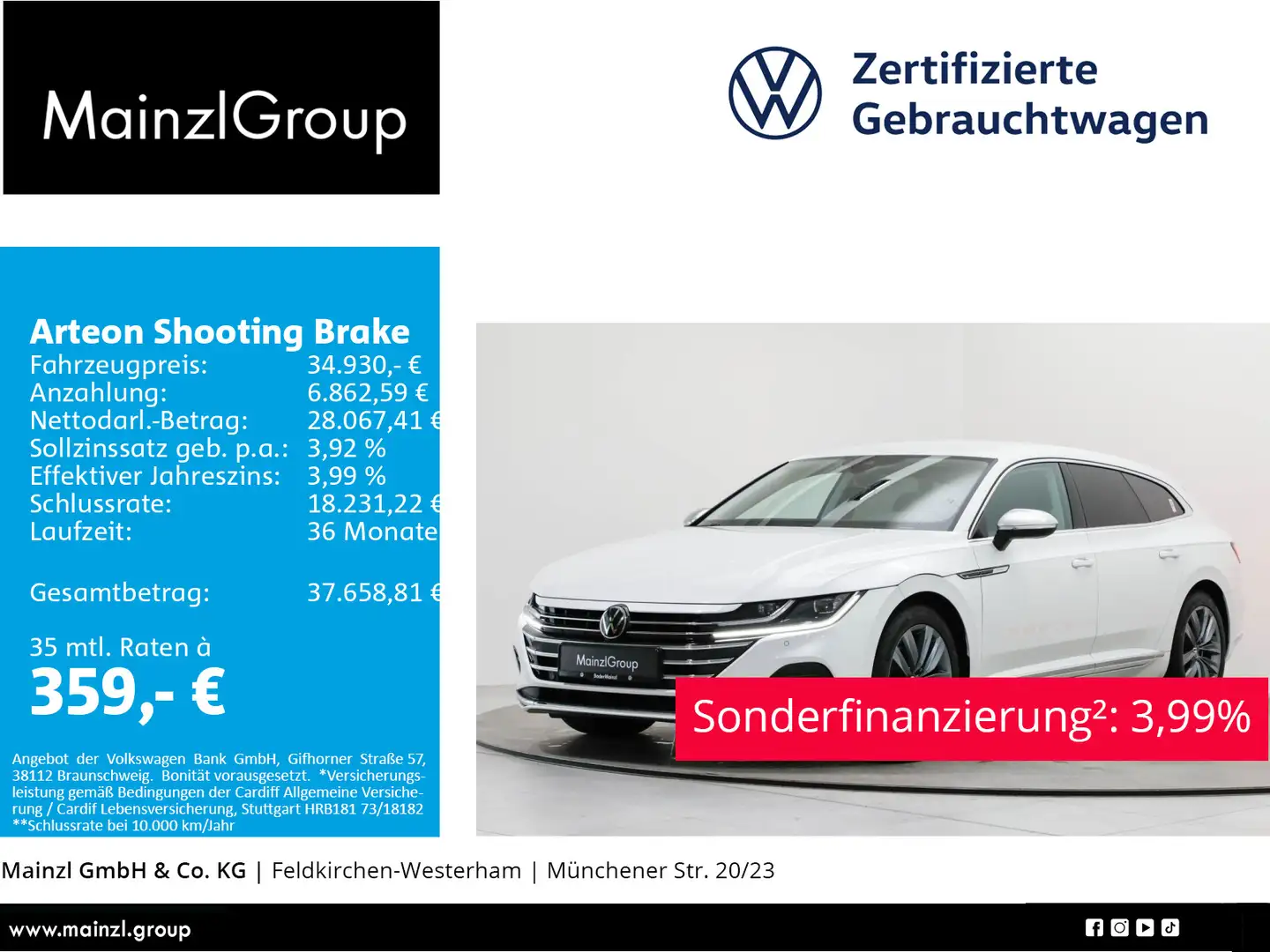 Volkswagen Arteon 2.0 TDI DSG Elegance AHK Weiß - 1