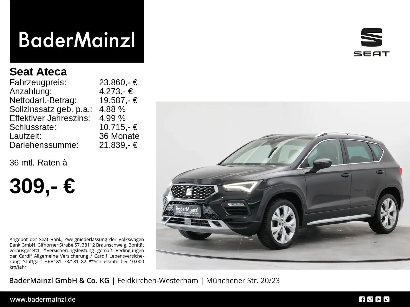 SEAT Ateca 1.5 TSI DSG AHK CarPlay ACC SHZ Beats Kam. Schwarz - 1