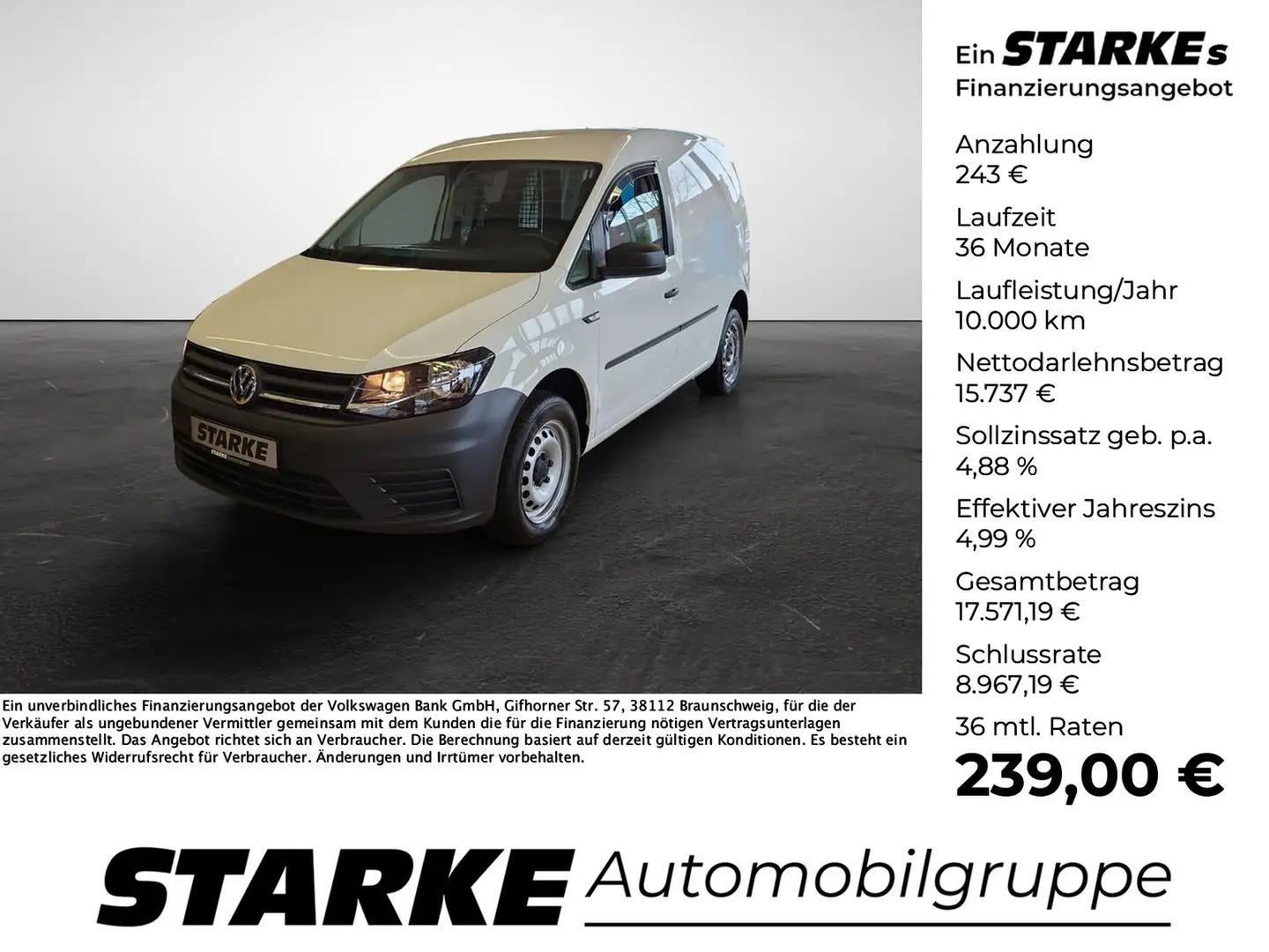 Volkswagen Caddy Kasten 2.0 TDI Klima Radio Composition Audio Weiß - 1
