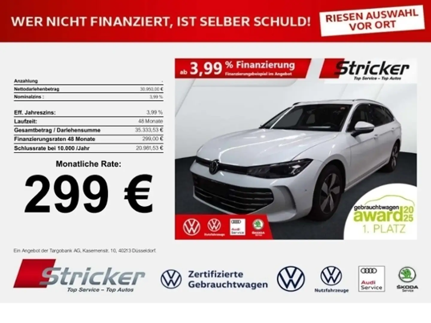 Volkswagen Passat Variant Business 1.5eTSI 299,-ohne Anzahlung Navi AHK Kam Weiß - 1