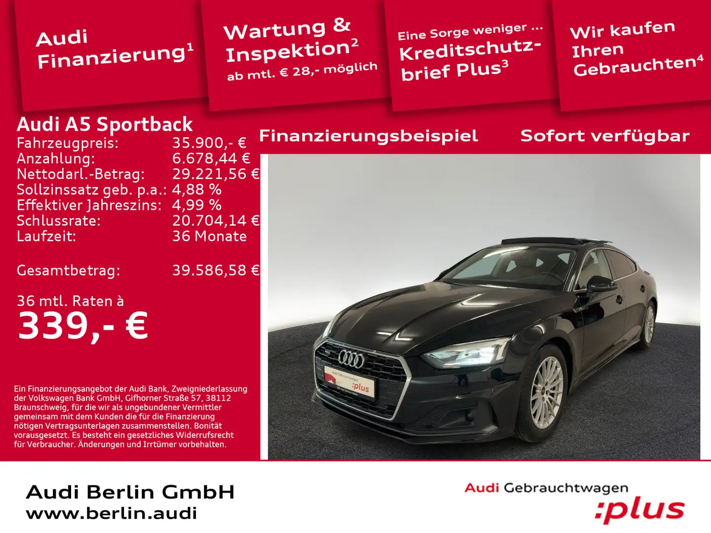 Audi A5 40 TDI qu S tr. LED AHK HUD PANO Schwarz - 1