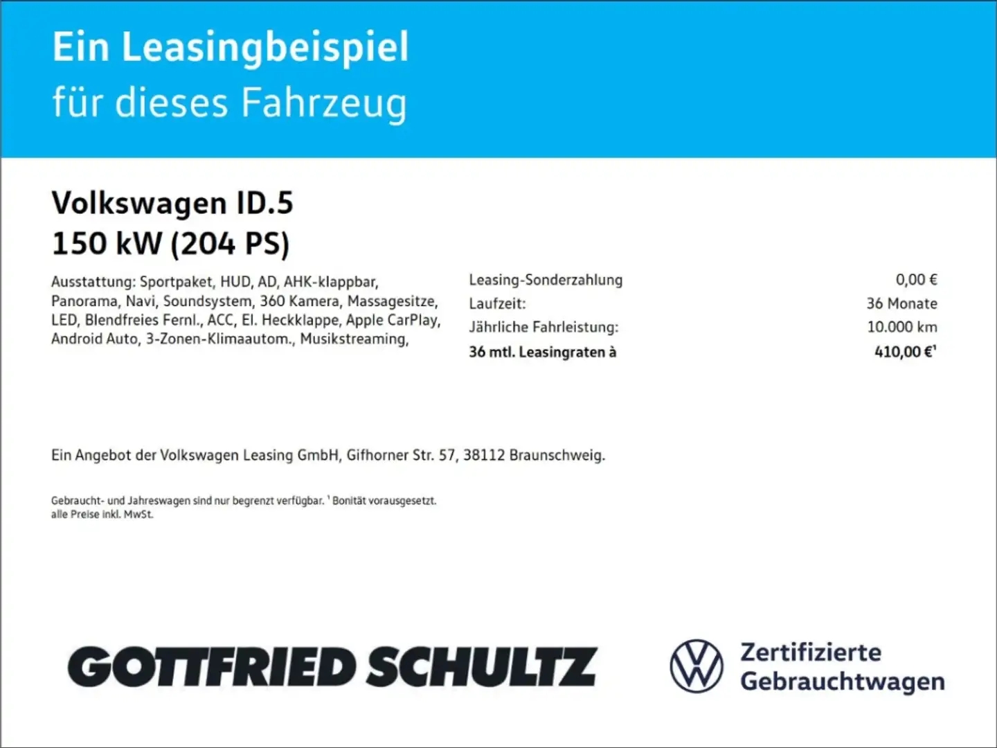 Volkswagen ID.5 PRO PERFORMANCE 77 kWh AHK NAVI ACC CCS LED APP Schwarz - 2
