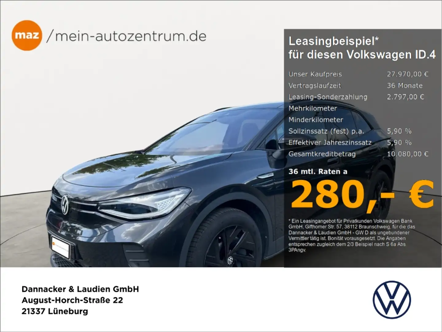 Volkswagen ID.4 Pro Performance 77kwH Matrix-LED Pano Navi ACC Kam Grau - 1