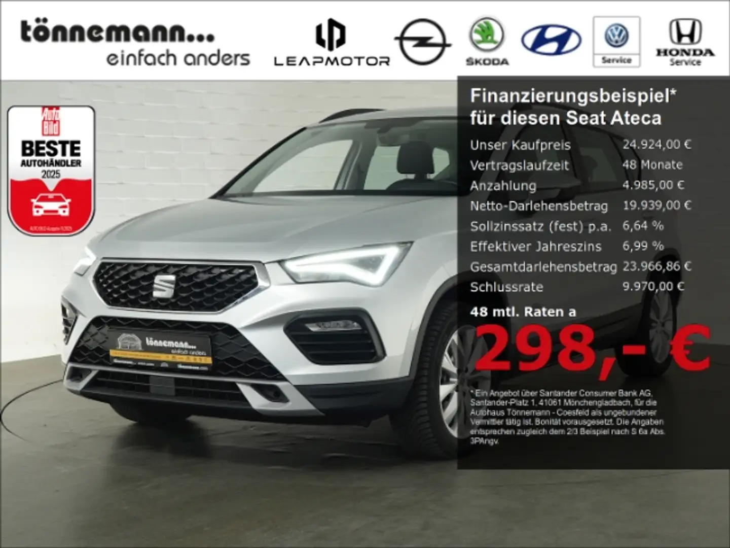 SEAT Ateca STYLE TSI DSG+VOLL LED+NAVI+RÜCKFAHRKAMERA+SITZ-/L Silber - 1