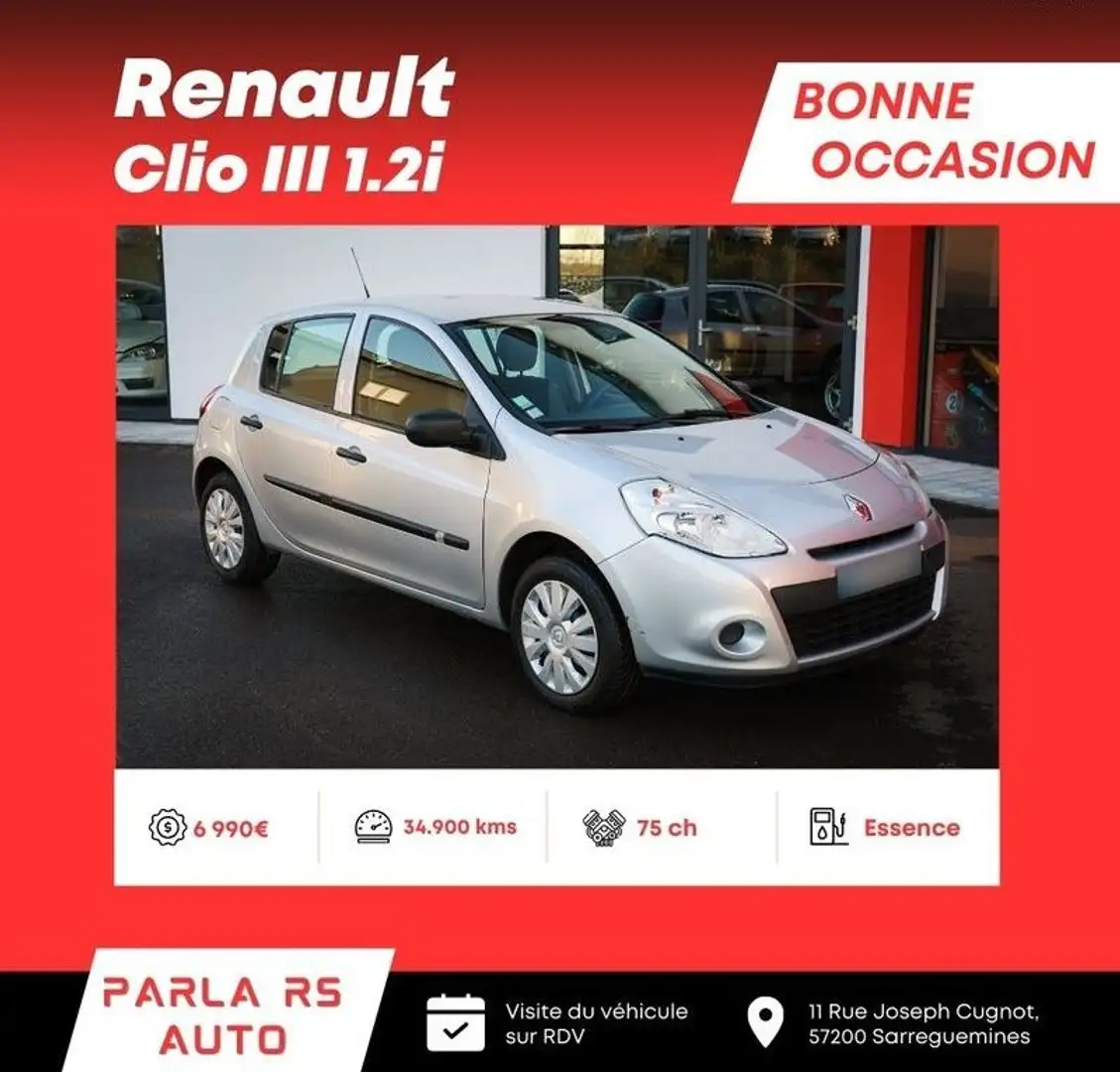Renault Clio III 1.2i 75ch 1ère main Gris - 1